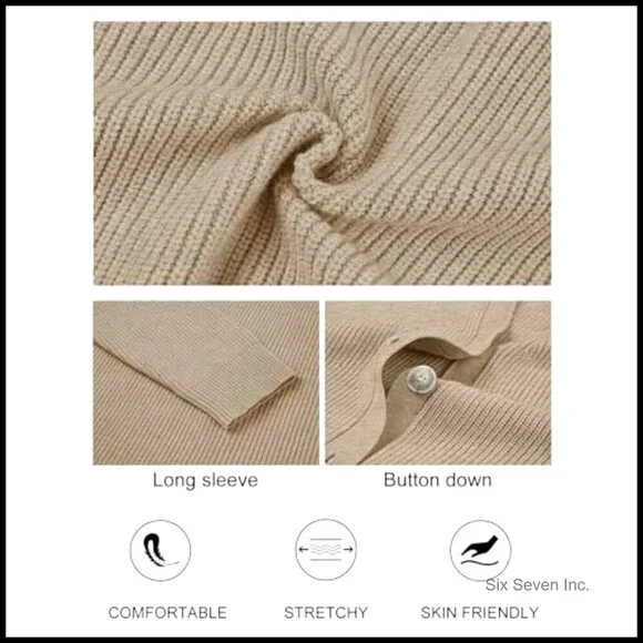 Oversized V Neck Cardigan Open Front Loose Knit Soft Cozy Fall Sweater - Picture 5 of 7